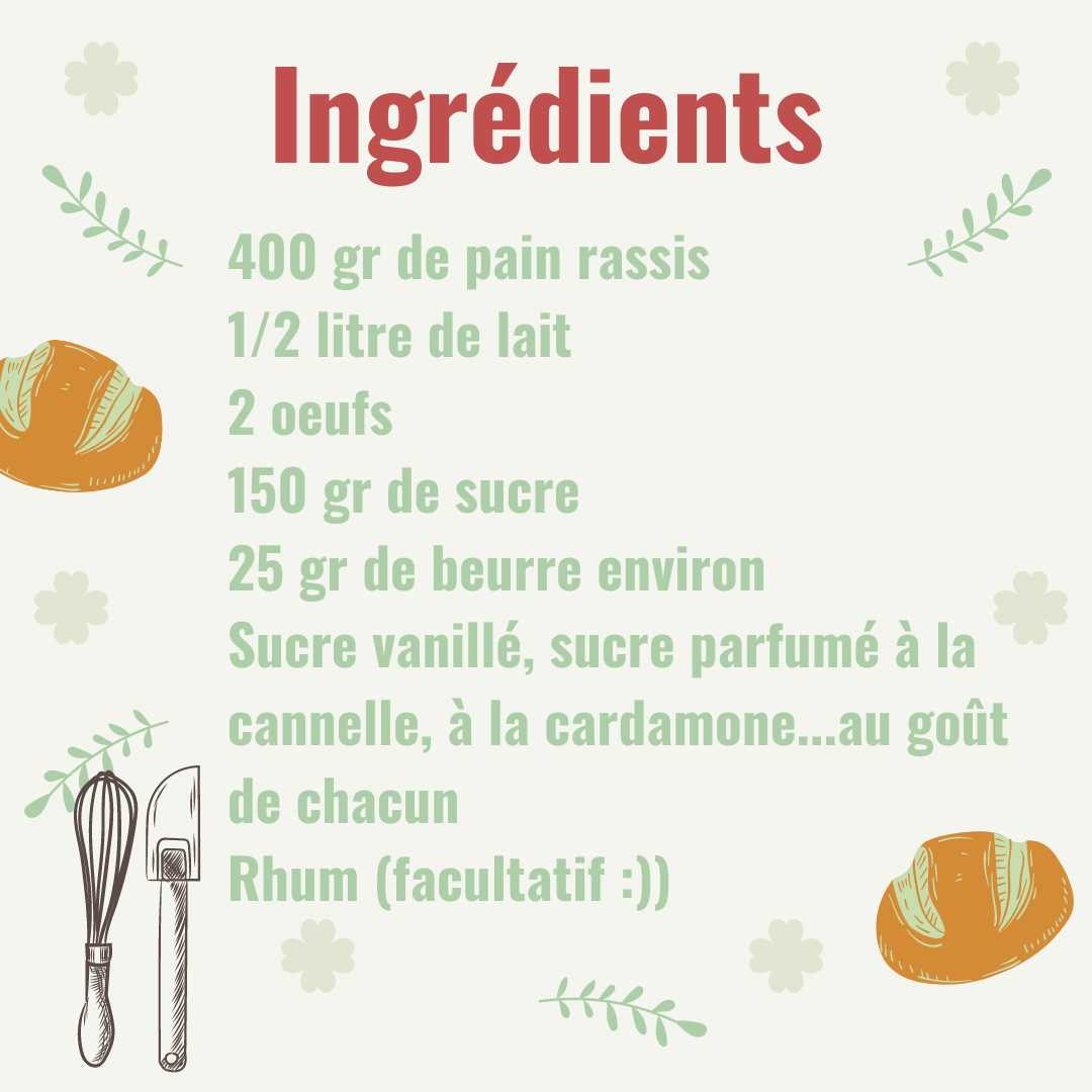 liste ingrédients pour la recette du pain perdu